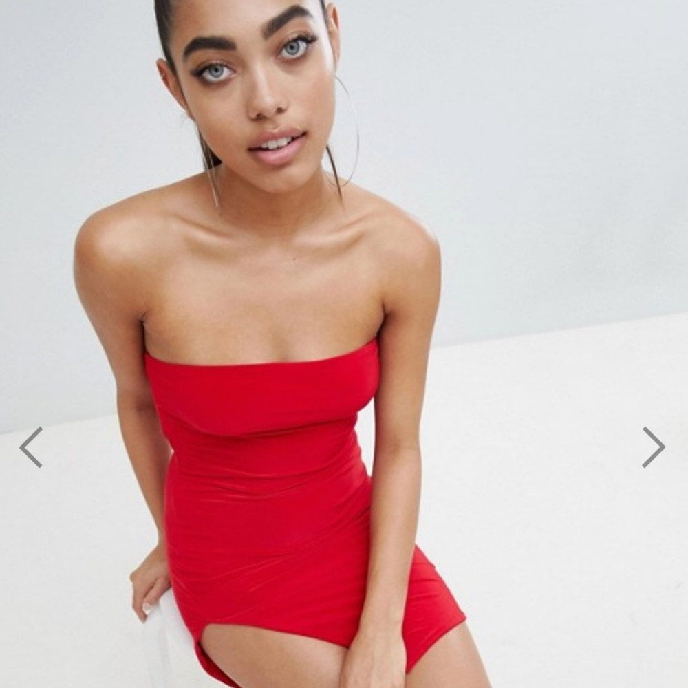 Fashionkilla Strapless Mini Dress With Thigh Split
